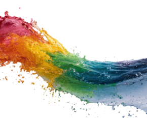 Vibrant splash of colorful water abstract creative aerial, isolated on transparent background, png