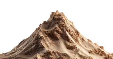 Creating artistic sand mountain sculptures in desert environment, isolated on transparent background, png