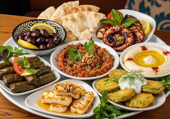 Buntes Meze-Platten-Arrangement mit verschiedenen türkischen Vorspeisen
