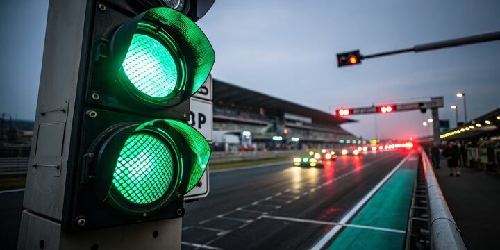 Green Light on Race Track Double Exposure, Motion Blur, Racing, Traffic Signal, Night Photography Racing, Motorsport