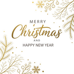 Elegant merry christmas and happy new year greeting isolated on transparent background