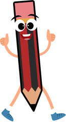 Happy Cartoon Pencil Character Giving Thumbs Up Fun School Education Vector for Kids