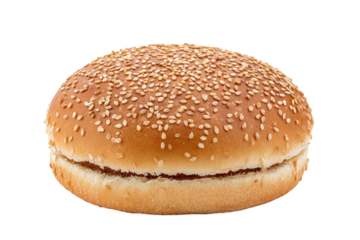 Sesame Seed Hamburger Bun Isolated on White Transparent Background