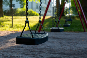 Empty Playground Swings Wait For Happy Children Playtime