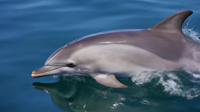 Majestic Dolphin Riding the Waves and Gracefully Swimming Through the Blue Ocean on a Bright Day