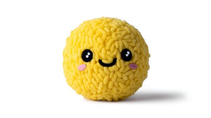 Handmade yellow plush ball with kawaii face.