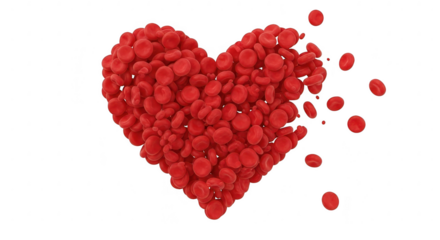 3d icon of red blood cells forming a heart shape, isolated on transparent background, symbolizing love, health, and the circulatory system for valentines day