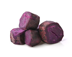 boiled purple sweet potato or yam isolated on white background