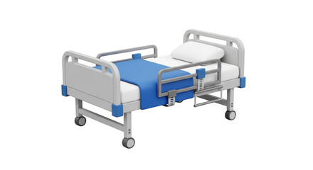3d icon of hospital bed isolated on transparent background, a medical equipment designed for patient care, featuring adjustable settings and safety features for comfort