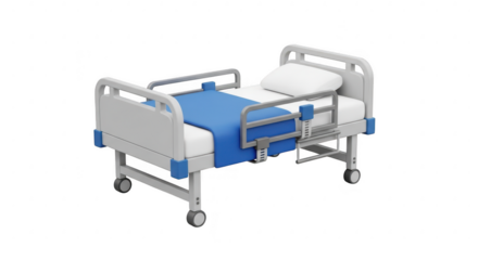 3d icon of hospital bed isolated on transparent background, a medical equipment designed for patient care, featuring adjustable settings and safety features for comfort
