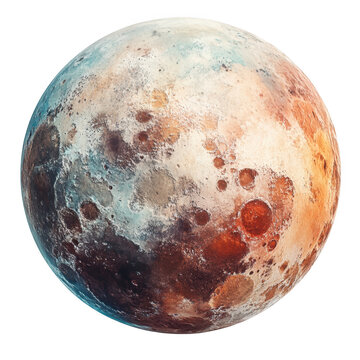Dwarf planet pluto with its textured surface isolated on transparent background