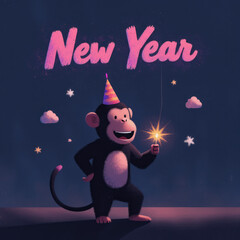 Monkey Celebrates New Year with Sparklers