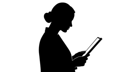 focused woman reviewing documents a silhouette of concentration and professionalism for business education and technology presentations