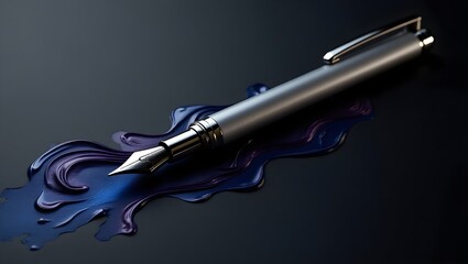 Naklejka premium A sleek silver luxury pen lies diagonally on a glossy