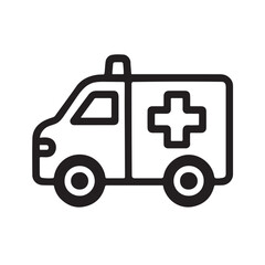Fototapeta premium Black and white outline icon of an ambulance with a medical cross emergency transport
