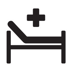 Fototapeta premium Black hospital bed icon with red cross symbol medical bed health care vector