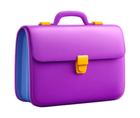 Purple briefcase isolated on transparent background, a symbol of business, professional work, and carrying important documents and accessories