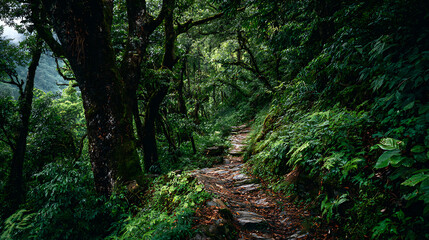 Obraz premium A narrow path weaving its way through a lush green forest (2)
