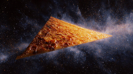 A pizza slice-shaped solar sail moving through the starry expanse of space (1)
