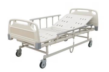 Modern adjustable hospital bed on transparent background promoting healthcare and patient care