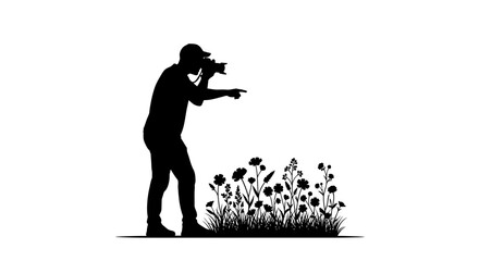 photographer capturing wildflower meadow silhouette image for nature photography and environmental projects