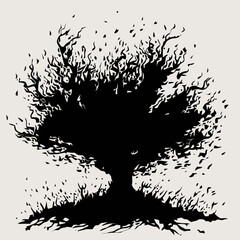 Obraz premium A powerful, windswept, black tree silhouette. 