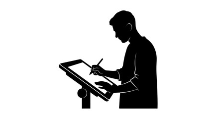 designing the future silhouette of a person using a large digital stylus tablet for creative work and modern solutions