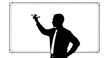 businessman planning strategy silhouette of a confident leader writing on a whiteboard representing vision innovation and strategic goals for success