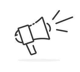 Announcement loud icon vector from megaphone loudspeaker line stroke outline art style graphic illustration, simple minimal speaker voice alert warning sign symbol single, bullhorn public scream sound
