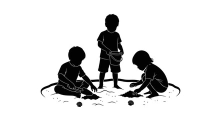 Fototapeta premium three children playing together in the sand a perfect illustration for childhood friendship and summer fun