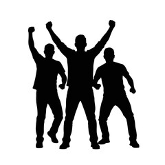 celebrating teamwork success three silhouetted men exuding victory triumph and shared achievement