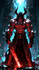Fototapeta premium A collection of epic fantasy artworks featuring warriors, demons, dark eyes of fire, volcanic landscapes, and supernatural magical powers. Perfect for use in wallpapers, book covers, gaming background