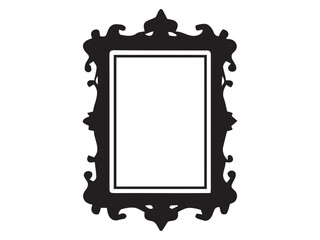 Ornate black frame, empty rectangular mirror.
