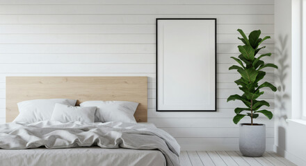 Modern Bedroom Interior with Fiddle Leaf Fig Plant and Minimalist Design - Cozy, Bright, and Stylish Home Decor
