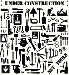 Obraz premium A collection of black silhouette tools, a diverse set. 