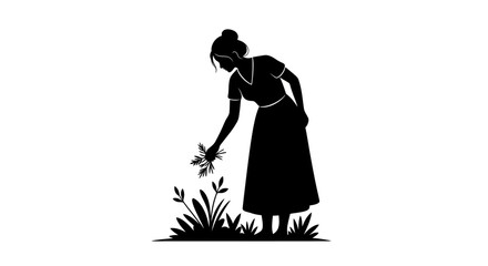 woman gathering herbs a silhouette illustration for ecofriendly businesses wellness brands and sustainable living websites