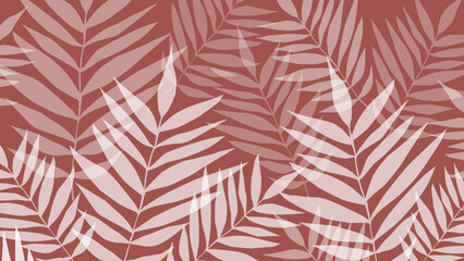 Red and white seamless patterns background with leaves.  Botanic tropical wallpaper with palm leaves.  © Lara