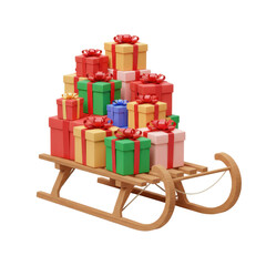 Christmas gift pile on wooden sleigh against black background christmas present stacked on sleigh winter holidays stacked presents on sleigh beautiful gift boxes decorated with ribbons
