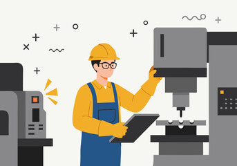 Skilled Technician Inspecting a Machine Precision Engineering and Safety Focus