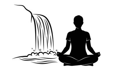 find inner peace meditative silhouette of person in lotus pose by a serene waterfall perfect for wellness yoga and mindfulness websites or brochures