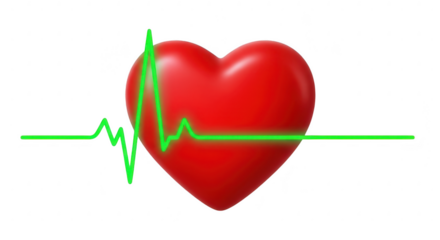3d icon of heart with ecg line isolated on transparent background for medical and healthcare concepts, representing vital signs, cardiology, and emergency care