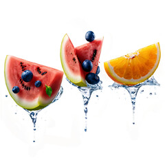 Fresh Cut Fruits Flying Transparent Background