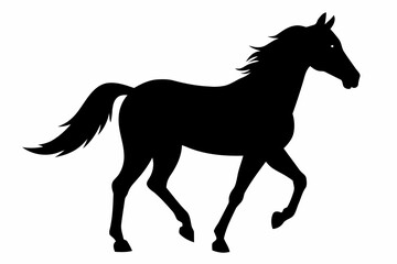 Black silhouette of a running horse.
