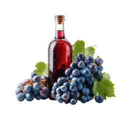 Fototapeta premium Wine bottle with grapes rustic product nature, isolated on transparent background, png