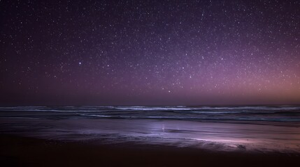 Starry night over a tranquil beach.