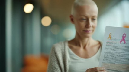 Celebrity silhouette centered holding a clinicaltrial consent form with clarity with a muted cancer ribbon poster softly blurred in the back highlighting the urgency of enrolling