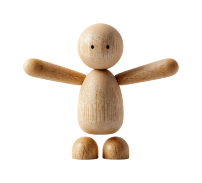 Wooden figurine action pose home static figure minimalist, isolated on transparent background, png - Powered by Adobe