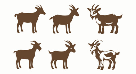 Obraz premium Silhouettes of six brown goats in various poses. 
