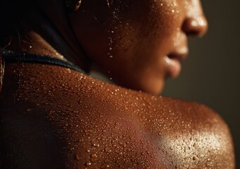 Water droplets on tanned skin