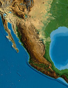 Topographic map showcasing a western coastal region's diverse terrain, from mountains to ocean